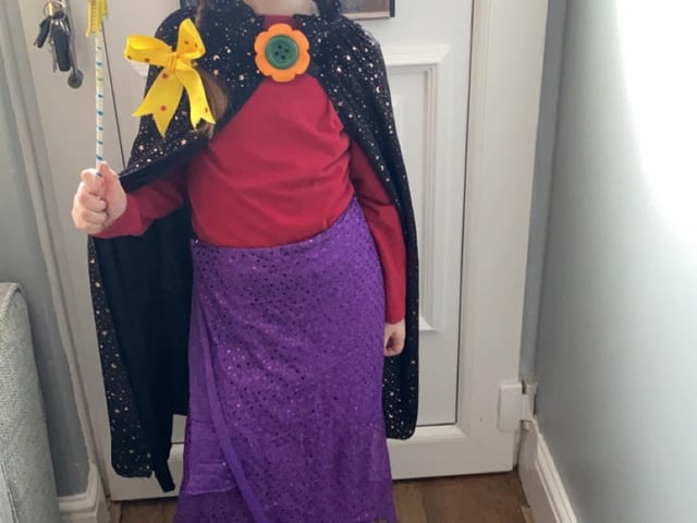 Olivia Hansford age 7 Portsmouth dressed as the witch from Room on the Broom for World Book Day.