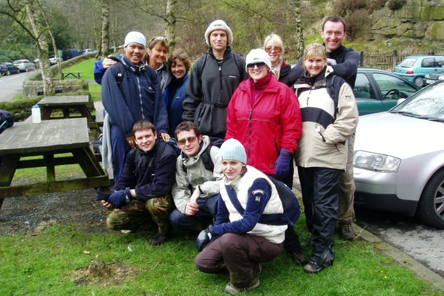 Staff from the Music Factory on their trek up Kinder Scout in 2004