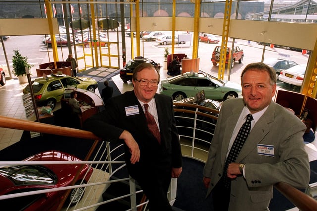 Ian McAllister, the Chairman of the Ford Motor Company, with Paul Dixon at the opening of the new Dixon Ford dealership in Sheffield, September 1996