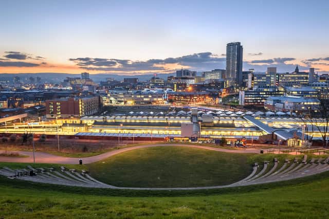 UK,South Yorkshire, Sheffield, City Centre at night from Sheaf Valley Park (SakhanPhotography - stock.adobe)