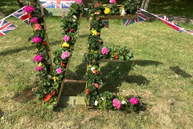 The Garden Villagers at Barnby Dun/Kirk Sandall created this brilliant floral display for the VE Day celebrations