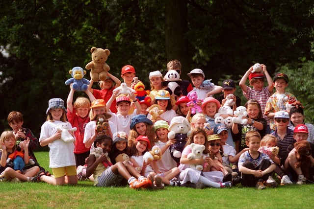 Children from Dobcroft Junior school with their teddies at a teddy bears picnic in Norfolk Park as part of the Children's Festival in 1997