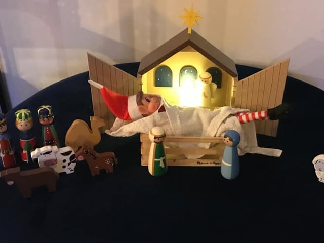The Elf has taken over the nativity. From Madi Mace.