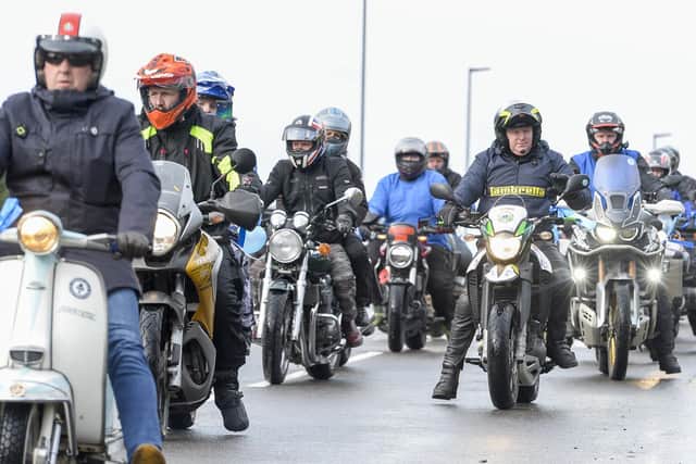 Hundreds of bikers follow the funeral cortege of four year old Jack Lacey from Loxley Sheffield.