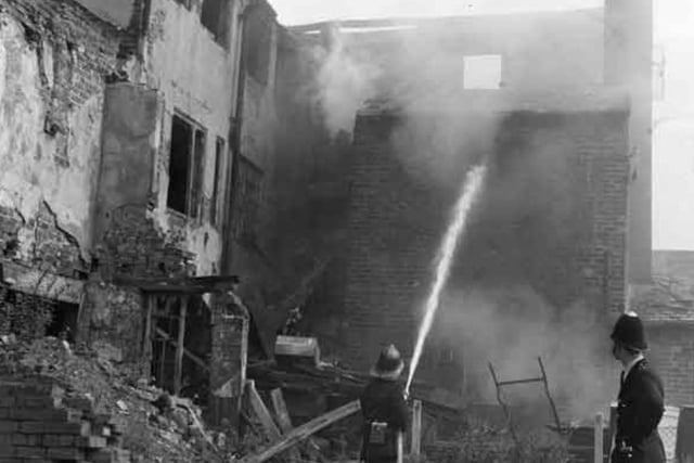 The scene of a devastating fire on Howard Street in Sheffield city centre on July 20, 1966