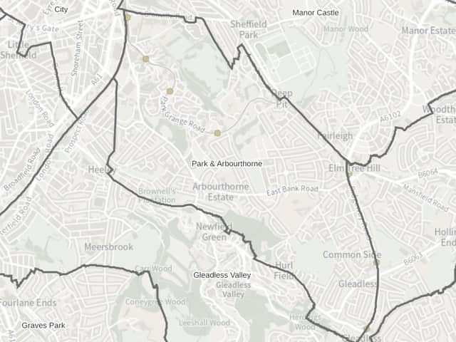 The Sheffield City Council ward of Park and Arbourthorne will see a new councillor in the May 2 elections after Independent Sophie Wilson stood down. Image: Sheffield Council ward map