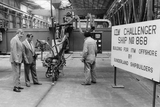 Sunderland shipbuilders welding gantry pictured in July 1985.