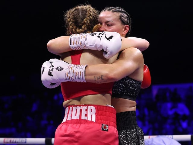 Sandy Ryan had too much size and power so Harper's corner put an end to the contest. Picture: Mark Robinson/Matchroom Boxing