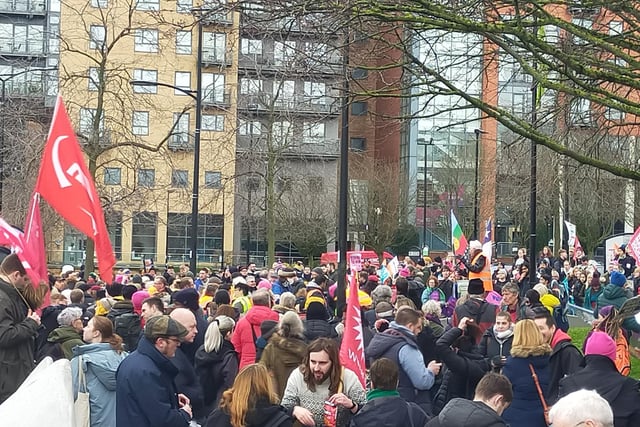 The rally meets at Devonshire Green for 12.30. At full strength, the crowd likely exceeded 1,000 people.