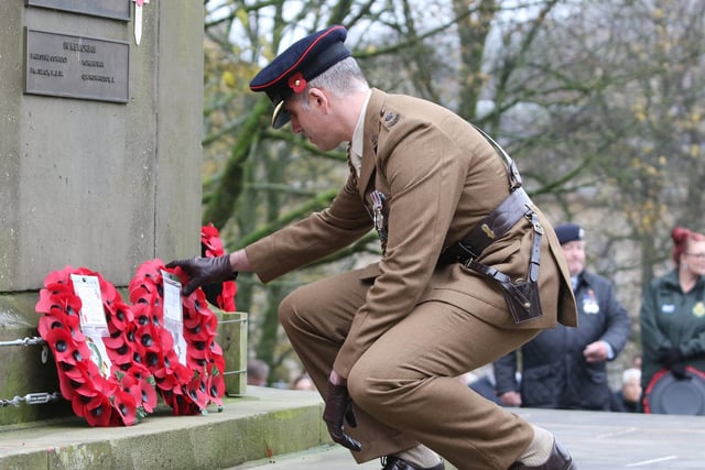 Wreaths were laid at the cenotaph, located at The Slopes.