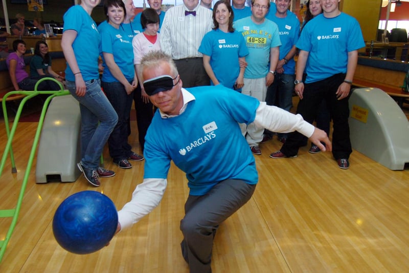 Area director Rob Kybird of Barclay's Bank South Yorkshire at a company fundraising bowling event at the Hollywood Bowl, Valley Centertainment in aid of sight-loss charity the Henshaws Society