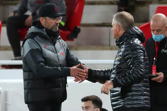 Liverpool's Jurgen Klopp shakes hands with Sheffield United's Chris Wilder: Simon Bellis/Sportimage