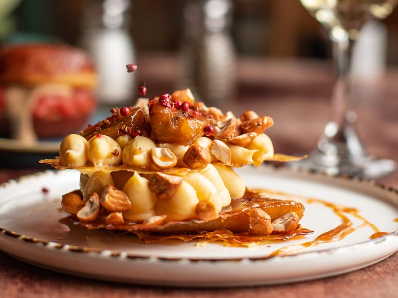 This is Stravaigin's new "caramelised banana and rice paper milly filly, miso, candied cashews". They'll be open for outside drinks on April 26 and dining inside from April 29. And yes, milly filly is another name for mille feuille.
28 Gibson Street, Glasgow, www.stravaigin.co.uk
