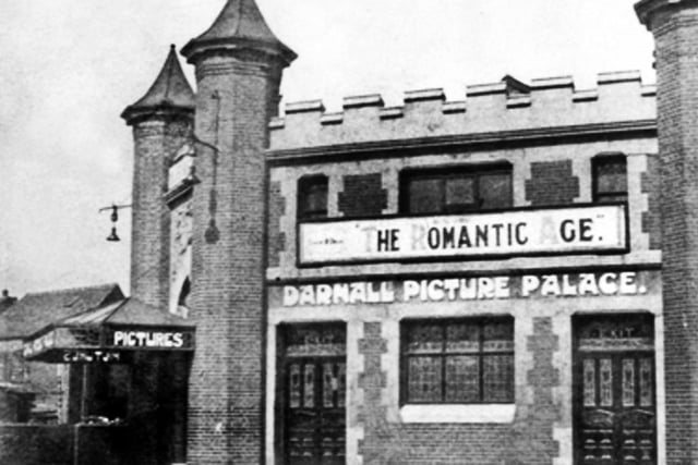 An old picture of the Darnall Picture Palace showing the film 'The Romantic Age', circa 1949