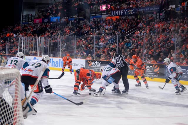 Face off between Sheffield Steelers and Belfast Giants