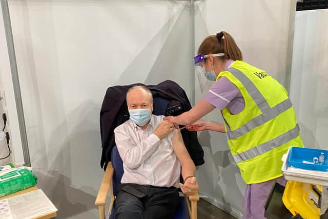 MP Clive Betts is pictured receiving his jab at Sheffield Arena