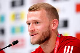 Wales goalkeeper Adam Davies during a press conference at the Al Sadd Sports Club, Doha: Mike Egerton/PA Wire.