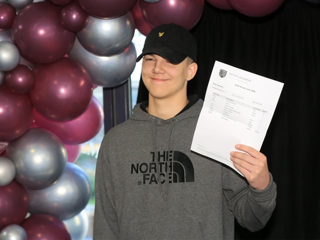 GCSE results day at Trinity Academy, Thorne. Pictured is Finly Jameson.