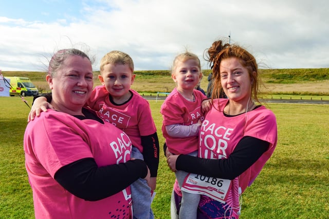 Tracy Jones, Elliott Barritt (4), Hope Barritt (2) and Abbie Jones (left to right) at the Hartlepool Race for Life 2021.