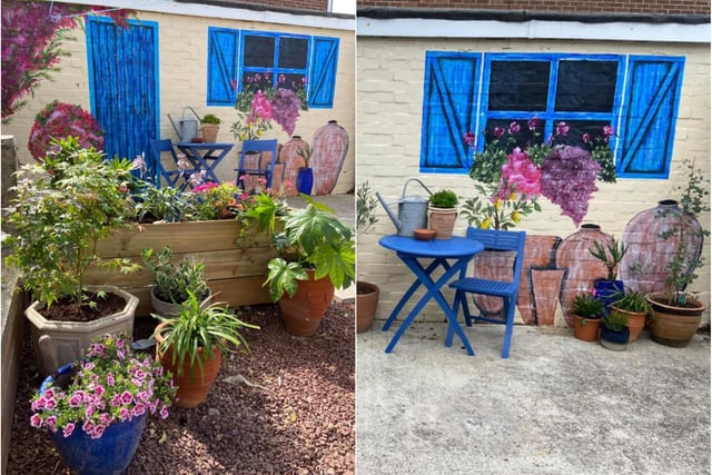 Jayne Rowell's son brought the Mediterranean to their garden with a mural and gardening. Jayne's son didn’t get to complete his A-levels due to Covid-19 so gave himself his own project. Smashing work, it's just a shame we don't have the Mediterranean weather to go with it!