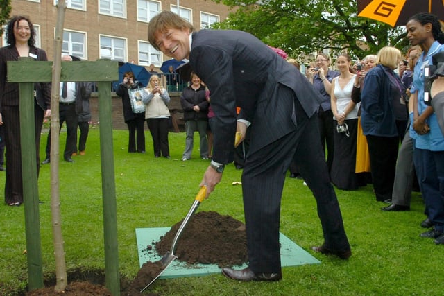 Sean Bean pictured  at the Royal Hallamshire Hospital where he planted a tree to launch the Sheffield Leukemia and Blood Disorder Appeal, July 2007