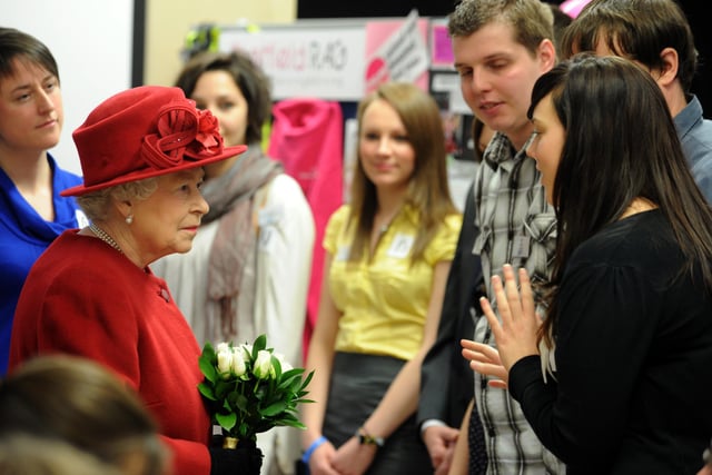 Her Majesty the Queen meeting volunteer groups at Sheffield Cathedral during her day long visit to South Yorkshire on November 18, 2010