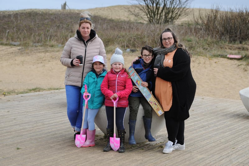 Laura Hudson and Laura Harvey with children Abbie, Katie and Oliver, at Sandhaven Beach in South Shields.
