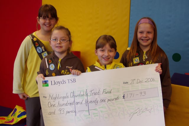 Pictured are Wingerworth brownies, left to right, Victoria Aldgate, Chloe Baskerville, Melanie Oldale and Aimee Dalton, with a cheque for £171.93 for Chesterfield Royal Hospital's Nightingale Ward after they organised a church fund-raiser in 2007