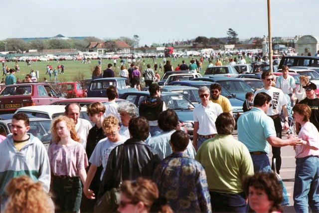 Crowds of people flock to Southsea Common over the bank holiday weekend in May 1992