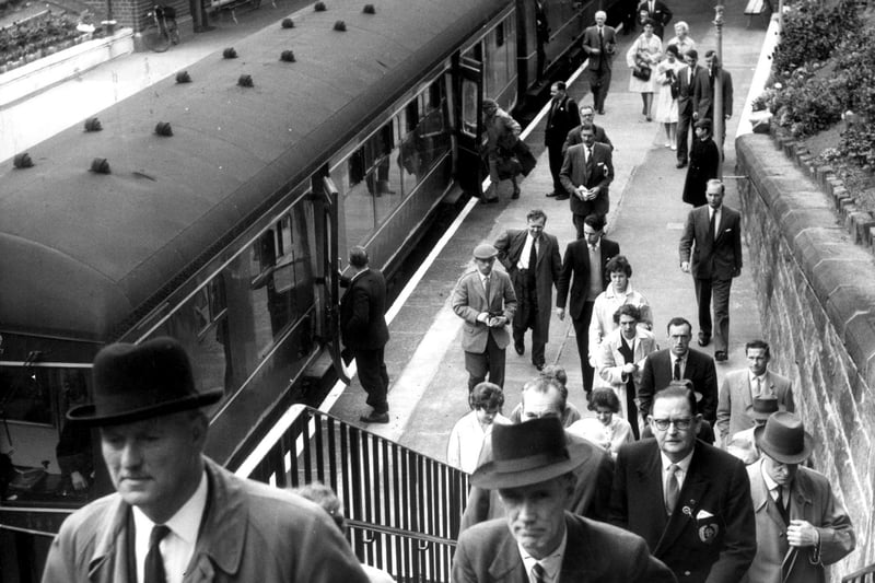 Passengers exit Morningside Railway Station, 1961.