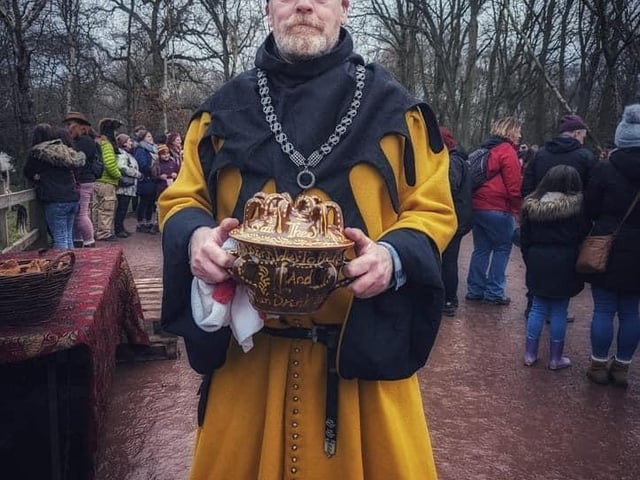 The Sheriff of Nottingham (Richard Townsley) leads the wassailing and blesses the trees at the Spirits of the Forest and wassailing weekend held at Sherwood Forest.