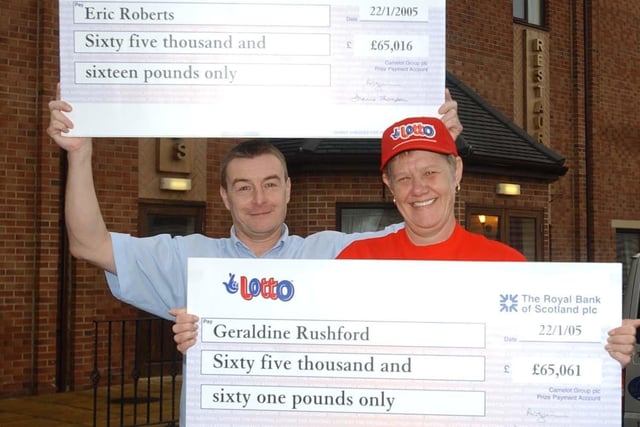 Barnsley lottery winners Eric Roberts of Hoyland and Geraldine Rushford of Monk Bretton who received their cheques for £65,016 in January 2005