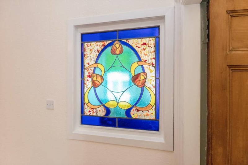 Stain glass in hall.