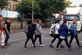 Walkers crossing Abbeydale Road