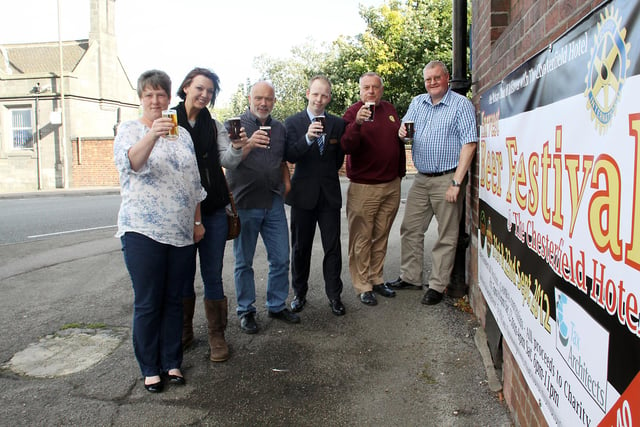 Charity Beer Festival was held at The Chesterfield Hotel in 2012. Emily Evans from Ashgate Hospice, Becky Measures from Genesis appeal, Tim Stone Hippographics, Dean Sims Chesterfield Hotel and rotarians from the Rotary club of Bolsover Dave Cox and Leigh Holland.