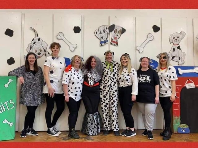 the staff at Little Spinnakers Preschool in Milton, Portsmouth dressed up for World Book Day as characters from 101 Dalmatians.