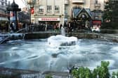 The Goodwin Fountain on Fargate frozen over on December 29, 1995