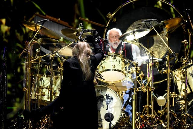 LAS VEGAS, NV - SEPTEMBER 21: (EDITORIAL USE ONLY, NO COMMERCIAL USE)  Stevie Nicks (L) and Mick Fleetwood of Fleetwood Mac perform onstage during the 2018 iHeartRadio Music Festival at T-Mobile Arena on September 21, 2018 in Las Vegas, Nevada.  (Photo by Kevin Winter/Getty Images for iHeartMedia)