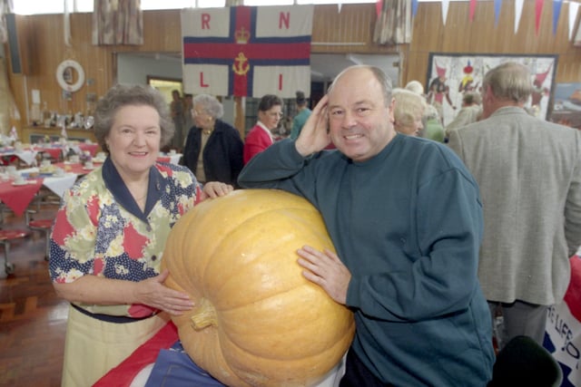 Les Scott and Margaret Shippey were pictured with a giant pumpkin at East Herrington School in 1995 but who can tell us more?