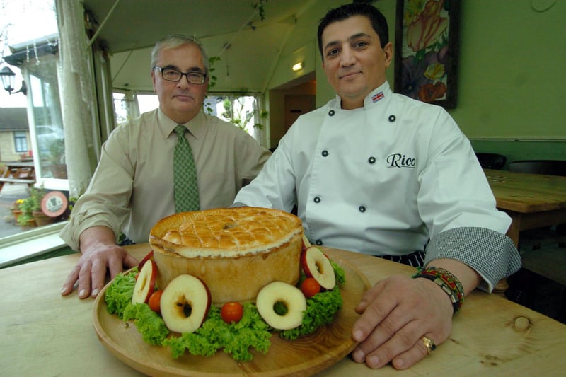 Landlord Geoff Walker and chef Rico Jafarian at The Stag, Psalter Lane with a magnificent-looking pork pie in October  2009