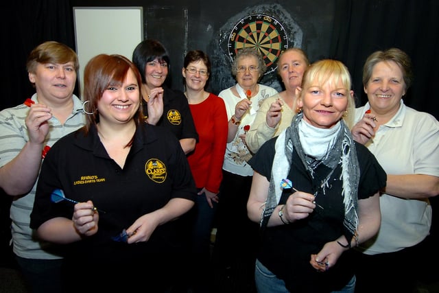 The Ladies' Thursday Darts Charity League held the second of it finals nights in 2008 at York Bar WMC. Our picture shows 4 2 1 finalists Rhino's Ladies darts team and the Co-op Social Club team. They are, from left, Sue Miller, Becky Taylor, Wendy Arthur and Lara Dyson, of Rhino's and, Cynthia Buntinmg, Diane Cooper, Heather Thgomas and Denise Croft, of the Co-op.
