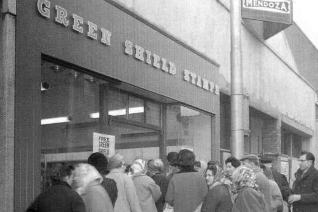Opening day at a Green Shield Stamps shop in December 1963