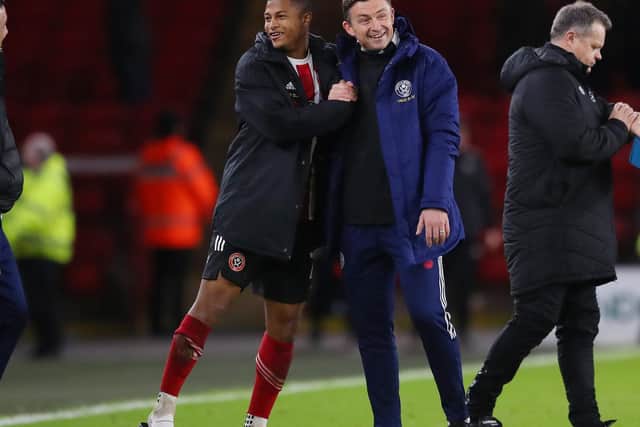 Sheffield United striker Rhian Brewster with his manager Paul Heckingbottom: Simon Bellis / Sportimage