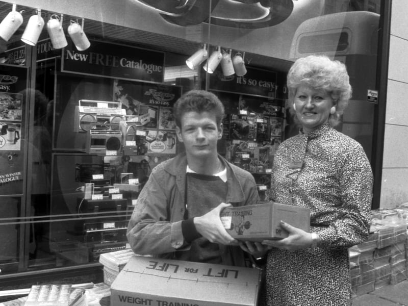 One of the first customers at the new Argos catalogue shop on North Bridge, Edinburgh, just opened in September 1985.