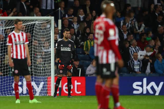West Bromwich, England, 18th August 2021.  Michael Verrips of Sheffield Utd reacts after West Bromwich Albion's second goal during the Sky Bet Championship match at The Hawthorns, West Bromwich. Picture credit should read: Simon Bellis / Sportimage