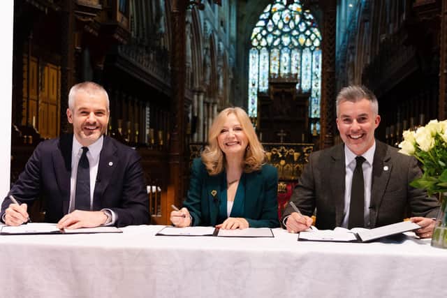 White Rose Mayors: South Yorkshire's Oliver Coppard, left, West Yorkshire's Tracy Brabin and York and North Yorkshire's David Skaith