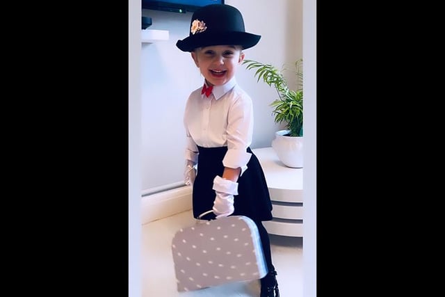 Here is 3 year-old Lottie White from Blackpool dressed as Mary Poppins for World Book Day.