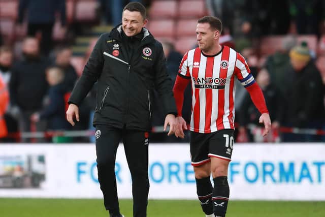 Sheffield United manager Paul Heckingbottom with captain Billy Sharp: Simon Bellis / Sportimage