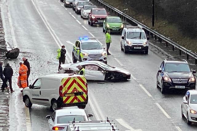 A car was involved in a crash on the A57 Mosborough Bypass in Sheffield this morning