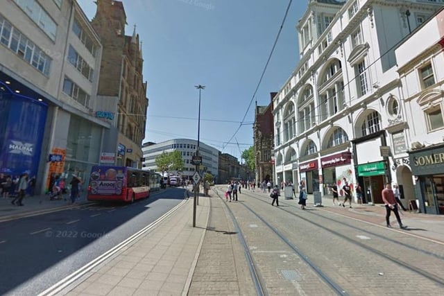 The highest number of reports of violence and sexual offences in Sheffield in April 2023 were made in connection with incidents that took place on or near High Street, Sheffield city centre, with 13